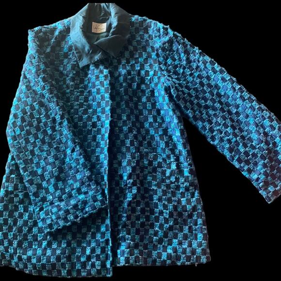 RARE Designer Lily Samii | Blue Checkered Jacket Silk blend jacquard brocade - Picture 6 of 16